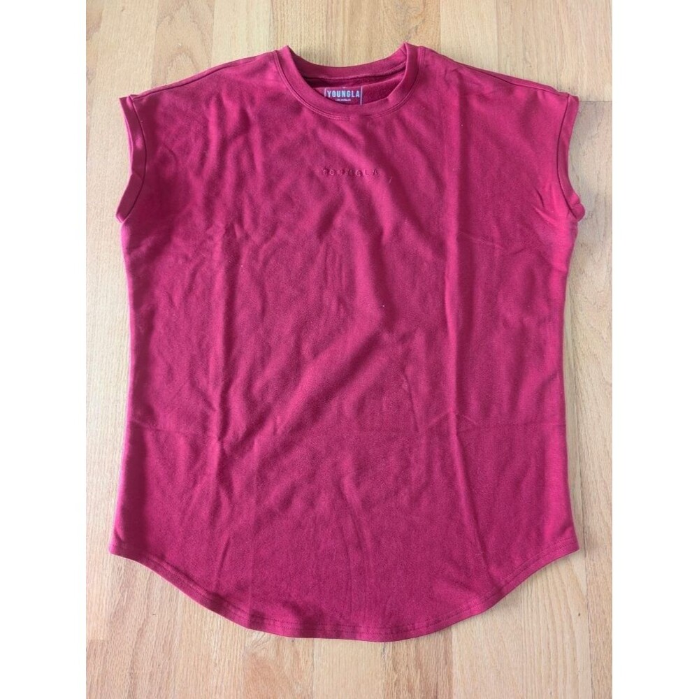 YoungLA Mens Medium Sleeveless Muscle Tank Cut Off Tee Red Embroidered Logo